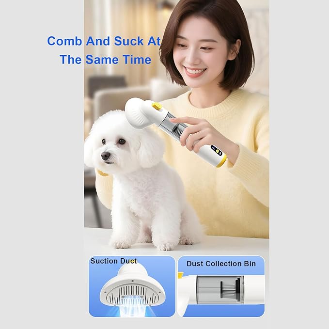 Handheld Pet Grooming Vacuum, High Efficiency Portable Dog Cat Hair Remover with Adhesive Design, for Car Home Sofa Bed Linen
