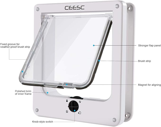 CEESC Extra Large Cat Door (Outer Size 11.6" x 9.8"), Rotary 4 Way Locking Cat Door for Interior Exterior Doors, Weatherproof Pet Door for Cat & Doggie with Circumference < 24.8",Upgraded Version