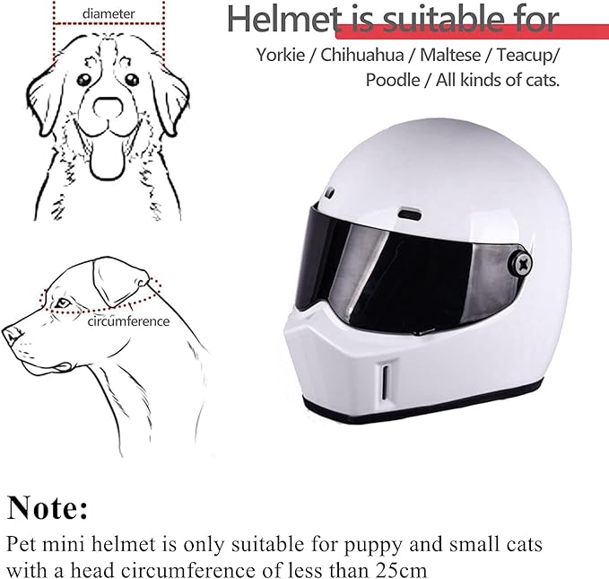 Pet Motorcycle Helmet, Full Face Motorcycle Helmet Outdoor Motorcycle Bike Riding Helmet Hat for Cat Dog Doggie Puppy Kitten Helmet Pet Supplies Racing Car Fan Collectible Small Gift (White)
