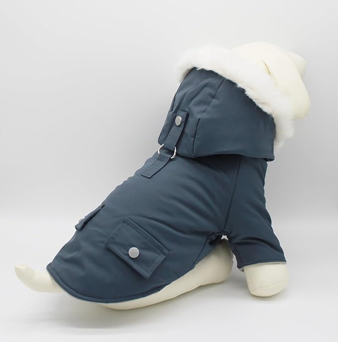 Pet Warm Dog Coat for Winter Dog Clothes Hooded Dog Jacket for Small Puppies Medium Large Dog Cat Clothes Insulated Padded Snow Jacket for Cold Weather Faux Fur (Large, Slate Blue)