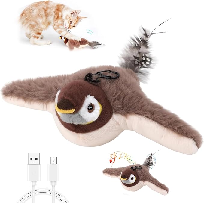 Dumwick 2026 Upgrade Interactive Chirping Bird Cat Toy,Flapping Wingss with Realistic Sounds,Simulated Chirping Bird Cat Toy for Indoor Play and Exercise (Sparrow 1pcs)