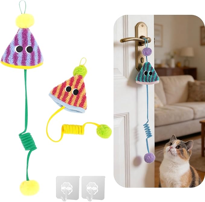 Spring Parachute Cat Toys for Indoor Cats,Interactive Door Hanging Cat Toys for Bored Indoor Adult Cats,Retractable Teaser Toy,Hanging Interactive Toys for Cat Kitten Chase Exercise (Style A-2PCS)
