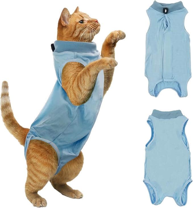 Cat Surgery Recovery Suit - L Size Blue, Soft and Breathable for a Comfortable Recovery, Effortlessly Wearable and Suited for Post-Op Care