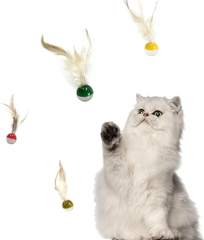 Fruit-Shaped 4-Pack Cat Ball Toy with Natural Feathers, Feather Cat Toy for Indoor Cats and Playful Kittens, Fun Exercise & Play