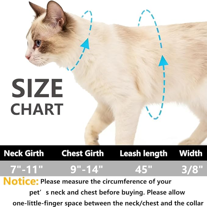 Freezx Cat Harness and Leash Set - Adjustable Escape Proof Cat Harness for Safe Walking - Lightweight Soft Travel Kitten Harness for Small Medium Cats