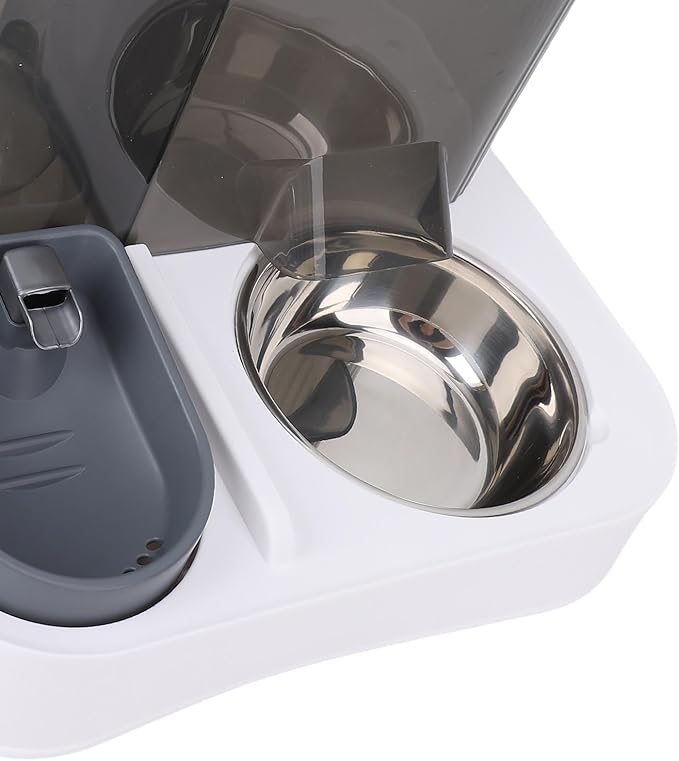 Generic Automatic Pet Feeder Leakproof Freshness Double Bowl Design for Cats Dogs, Food Water Dispenser Set for Home Use (Gray)