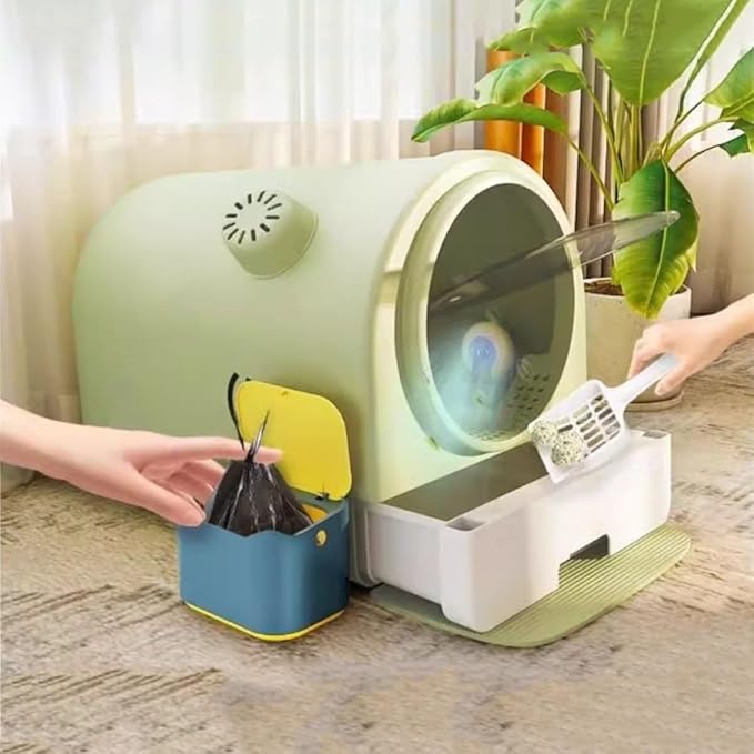 Pet Supplies, Enclosed Cat Litter Box with Lid & Scoop, Splash-Proof Large Pan, Easy Clean(Blue)