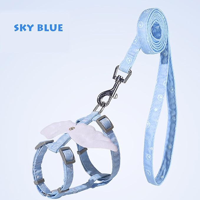 Cat Harness and Leash Set White Wing for Outdoor Travel Walking Escape Proof Soft Safe Adjustable Kitten Puppy Small Strap Angel Style Blue, M