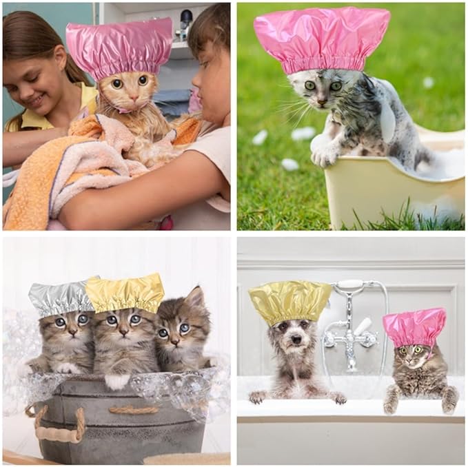 Pet Shower Cap -Reusable Dog Shower Hat Ear Covers Cat Bathing Cap with Adjustable Strap Prevent Water in Ears Elastic Headgear for Cat Dog Kitten Puppy (Pink,M)