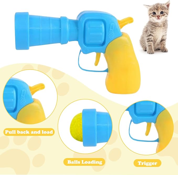 Cat Toy Balls with Launcher Set , Interactive Cat Toys with 1 Launcher & 20 Colorful Soft Pom Balls, Fun Pet Play Toy for Tracking Indoor Cats (Reinforced Edition)