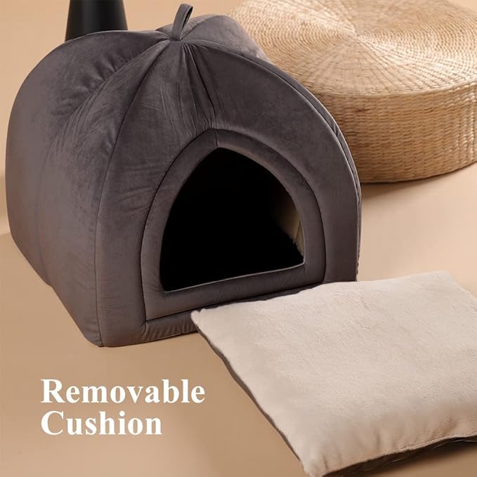 KASENTEX Cat Bed for Indoor Cats, 2-in-1 Cat House Pet Supplies for Large Cat or Small Dog - Animal Cave, Cat Tent with Removable Washable Pillow Cushion (Dark Grey, 19x19x19)