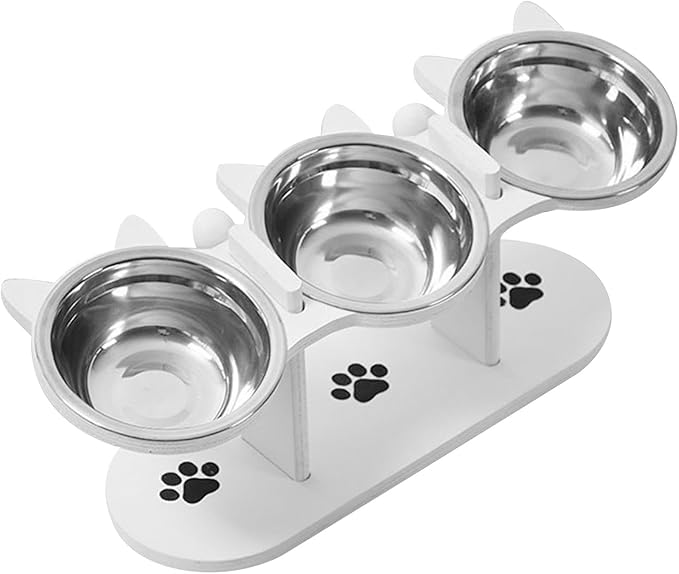 Elevated Cat Bowls 3 Raised Cat Dishes with Stand Tilted Watering Small Animals Pet Feeding Station 16.93x6.18x2.95 inch