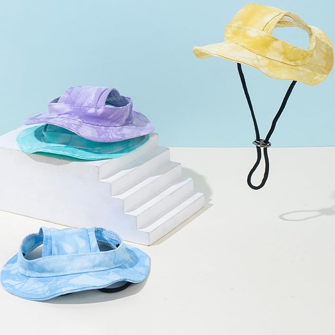 Pet Hat with Ear Holes Sunscreen Cap, Adjustable String Dog Cat Summer Sun Hat,Cat Dog Bucket Hat for Birthday Party Costume Decoration Outdoor Hiking (Purple, Large)