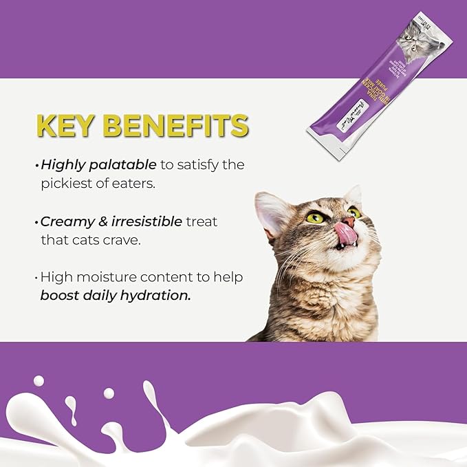 Fussie Cat Super Premium Cat Treats in Goat Milk Puree, lickable cat Treats,6 Packs of 4-0.5oz Tubes, Variety Flavor Pack of 6 Flavors + Freeding Spoon