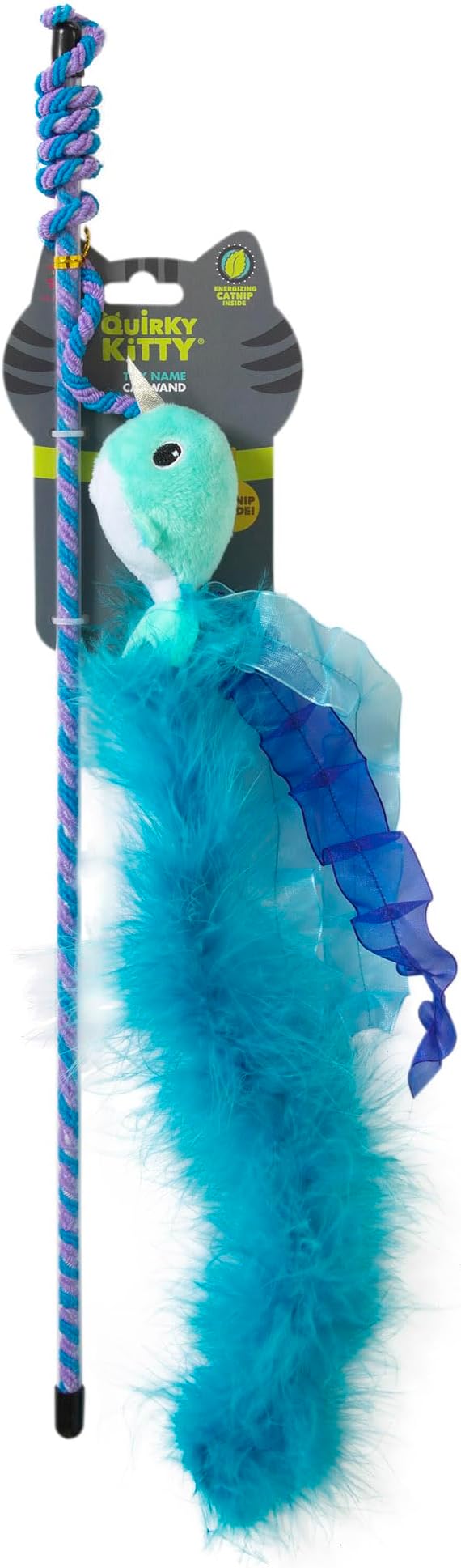 Nifty Narwhal Feather Cat Wand Toy, String Toy, Interactive Cat Toys with Catnip, Enrichment for Indoor Cats and Kittens