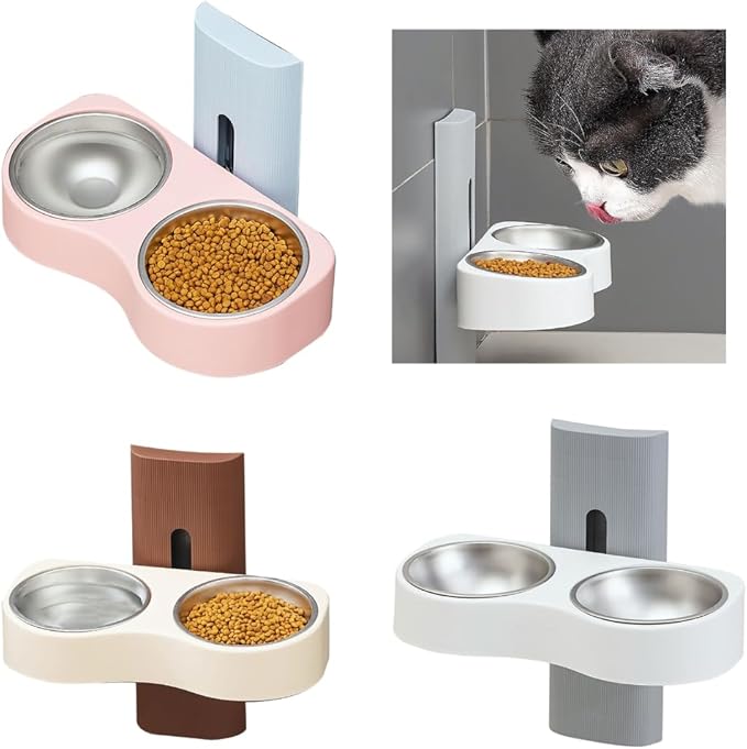 Detachable Cats Watering Eatting Bowl Double Bowl Pet Bowl Wall Mounted Bowl for Dog Watering Feeding Bowl