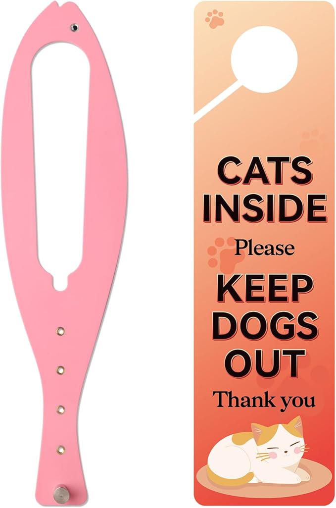 TGIOW Cat Door Latch, 1 Pcs Flex Latch, Cat Door Stopper to Keep Dog Out of Litter Box and Food, 5 Adjustable Size Strap 2.5-6" Wide, No Measuring, Easy to Install, Pink