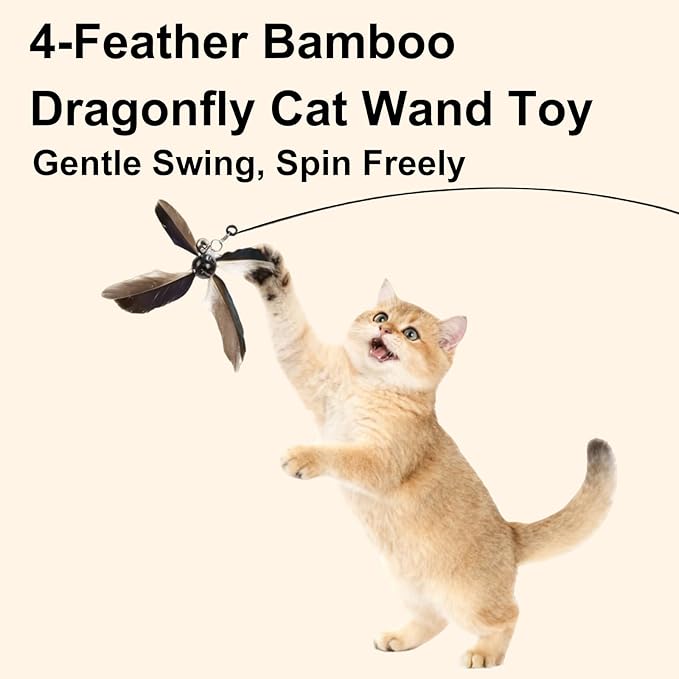 Cat Wand Toys Interactive for Indoor Cats, 4PC 4-Blade Feather Propeller Refills, 1PC Cat Wand (Classic Mocha Brown)
