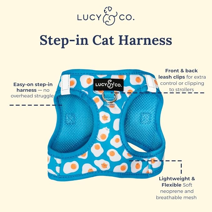 Lucy & Co. Eggcelent Step-in Cat Harness & Leash Bundle – Reflective, Breathable & Adjustable Harness for Cats, Kittens & Small Dogs, Lightweight & Secure and Dual Leash Clips – Large