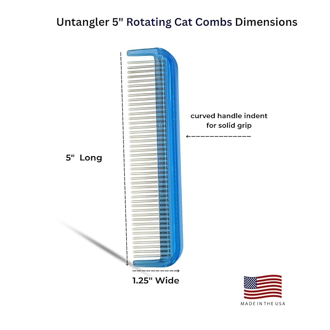 Cat Comb - 5" with ultra fine silky smooth rotating teeth for gentle mat clearing; 7" with dual-spaced teeth, SkyBlue