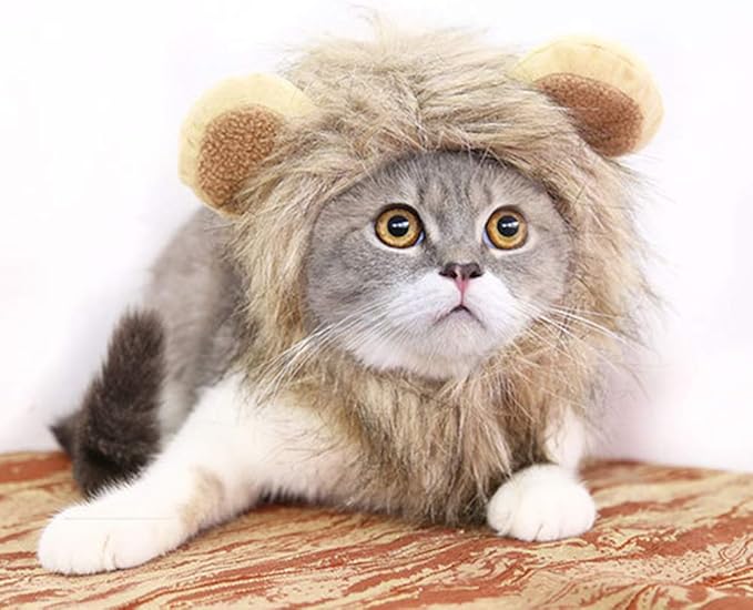 Halloween Cat Lion Mane Wig Costume Christmas Little Dog Lion Hair Adjustable Washable Funny Pet Puppy Dress Up Hat Cute Kitten Kitty Hair Mane with Ears for Holiday Photo Shoots Cospaly Party Size L