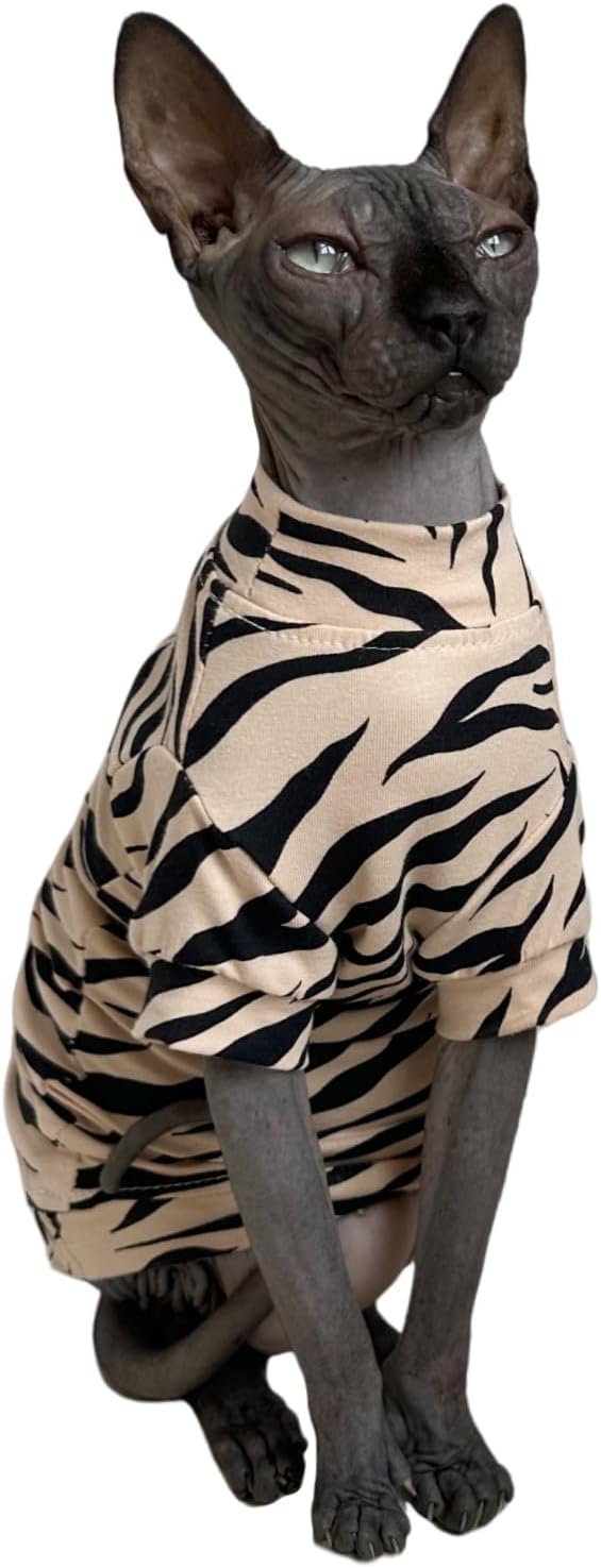 Limited Edition Sphynx Cat Cotton T-Shirts Hairless Cat Sweatshirt Pet Kitten Clothes Round Collar Kitten Shirts Vest Cats & Small Dogs Apparel (White Tiger, S (3.3-4.4 lbs))