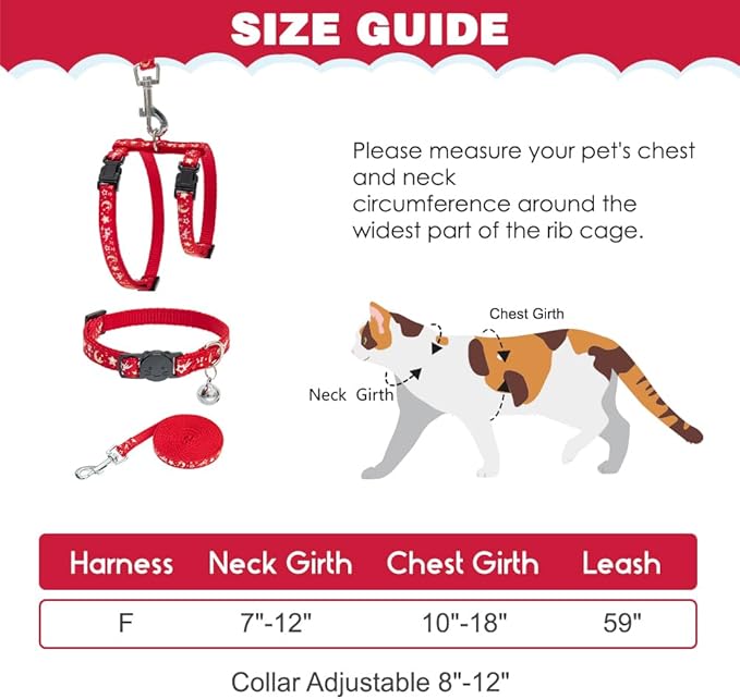 PAWCHIE Cat Harness with Leash and Collar Set - Escape Proof Adjustable H-shped Cat Harness with Star and Moon Pattern Glow in The Dark for Kitty Outdoor Walking