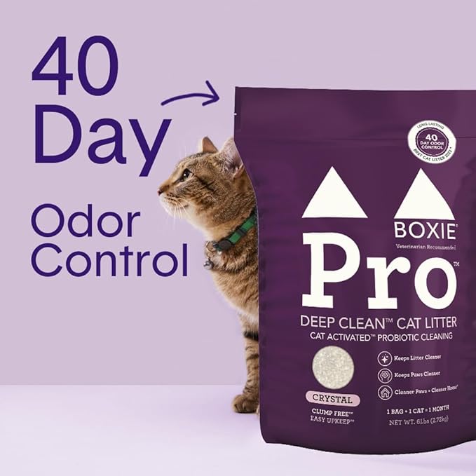 Boxie® Probiotic Unscented Crystal Cat Litter, 40-Day Odor Control, 18lb (3 Pack of 6lb Bags), Non-Clumping, Dust-Free, Lightweight