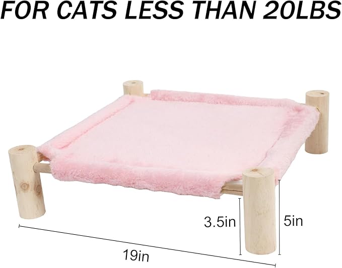 Patas Lague Cat and Dog Hammock Bed for Small Dogs, Brethable Wooden Cat Pet Rabbit Elevated Bed Cots Furniture for All Seasons Fleece Pink