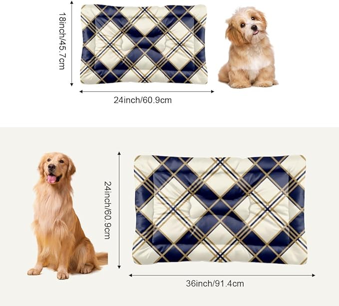 Beige Blue Plaid Mat for Dogs Non Slip Bottom Dog Bed Chew Proof Cozy Soft Dog Bed Mat for Couches Furniture Covers Pets Printed Pad Gift Premium Pet 36× 24 Inch Indoor Outdoor