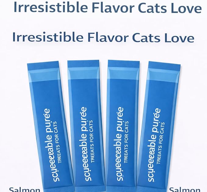 Lickable Cat Treats Squeezable Salmon Puree Tubes (12 x 0.5oz) | Grain Free Creamy Wet Treats for Picky Eaters Kittens Adults High Protein Omega Rich Food Topper Bonding Snack