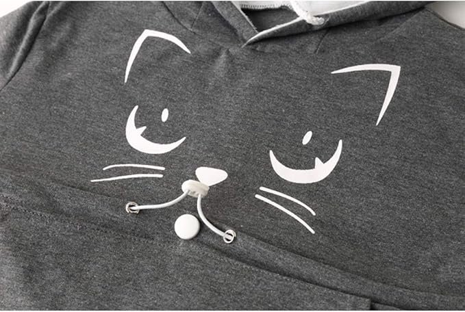 ALYC Unisex Hoodies Pet Holder Cat Dog Kangaroo Pouch Carries Pullover with Cat Printing Sweatshirt (Dark Grey, L)