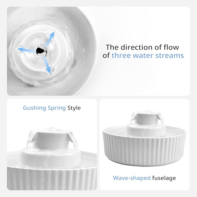Ceramic Cat Water Fountain, 2.1L/71oz Cupcake Pet Water Fountain for Cats and Dogs, Automatic Pet Drinking Fountain,Double Filtration System, Easy to Clean (White) (2 Water Pumps)