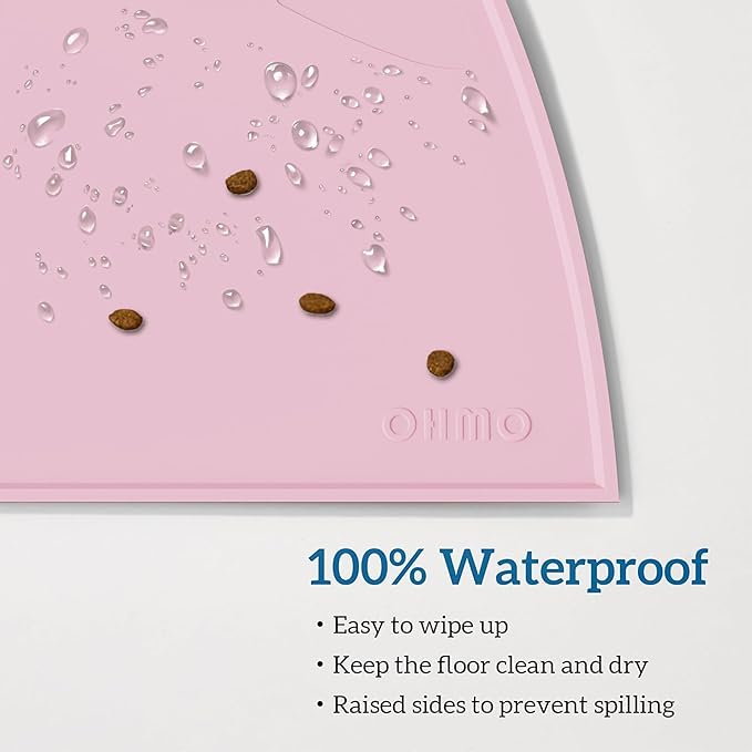 OHMO - Cat Food Mat, Silicone Pet Feeding Mat for Floor Non-Skid Waterproof Dog Water Bowl Tray, Easy to Clean Pet Placemat (Pink, 18 * 9.8'')