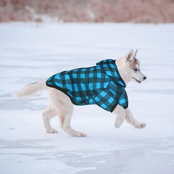 Plaid Dog Sweaters Hoodies Sweatshirts for Dogs Cats, Warm and Soft Cold Weater Coats for Christmas (Blue, Medium/Large)
