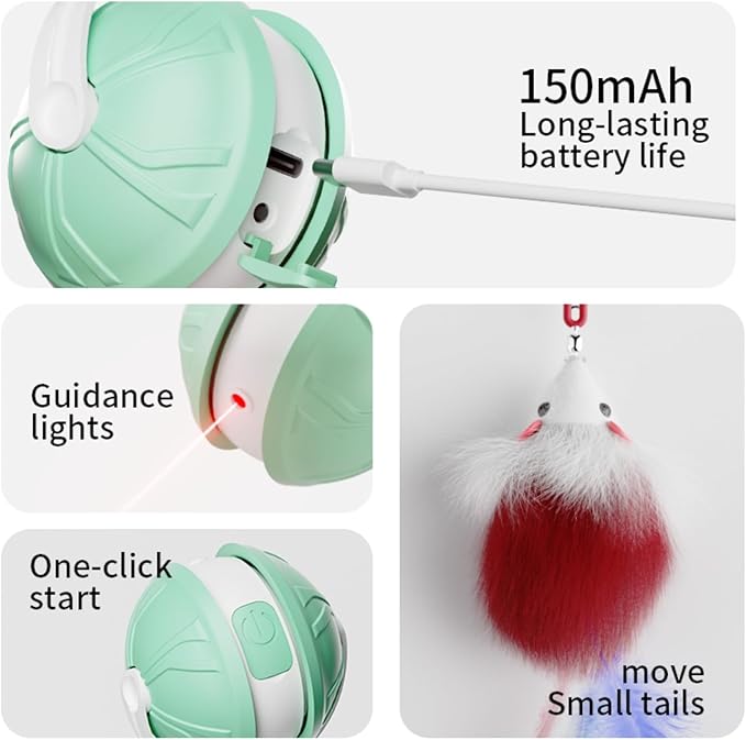Interactive Cat Toy Ball for Indoor Cats, 2-in-1 Smart Moving Cat Ball with Feather Accessories, Automatic Kitten Toys for Bored Indoor Cats, USB Rechargeable Ideal for Small and Medium Cats