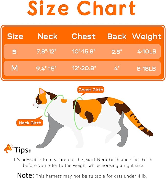 Halypet 2-Pack Cat Harness and Leash Set, Escape Proof 3-in-1 Adjustable Harness for Cats, Soft Lightweight, Easy On & Control for Walking, Travel & Outdoor Use, Medium (Orange & Blue)