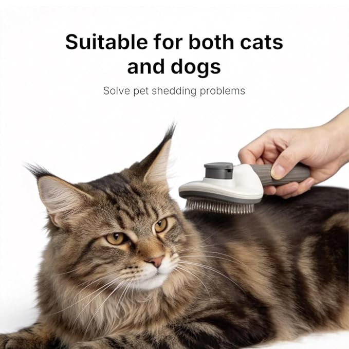 Cat Brush & Deshedding Dog Brush for Shedding and Grooming, One-click Hair Removal, Skin-Friendly Pet Grooming Tool for Cats and Dogs, Easy to Clean, Grey