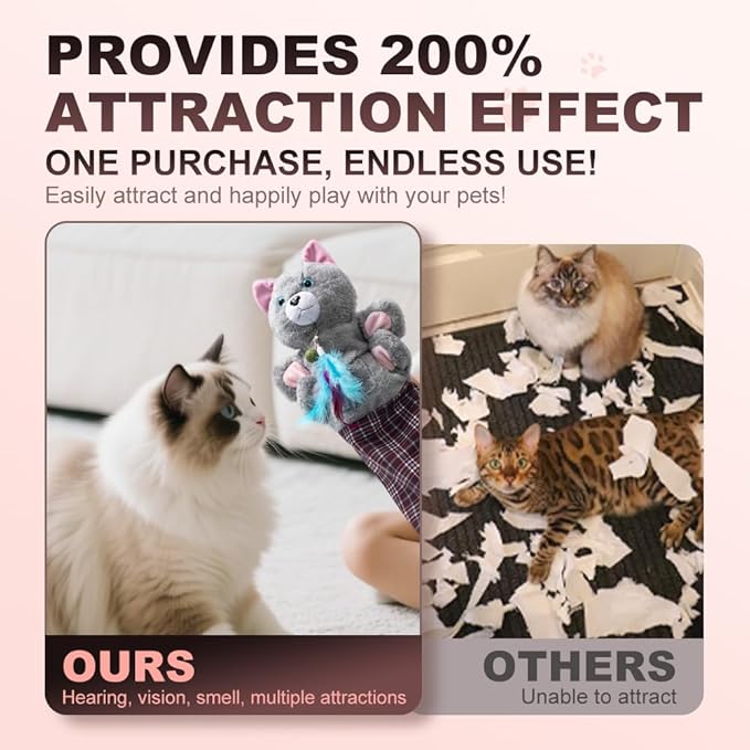 Cat Wrestling Glove with Bell & Catnip - Cats Puppet Wrestler with Tough Padding for Safe Play, Interactive Puppet Toy for Indoor Play, Exercise & Boredom Relief, Family Bonding & Feline Training
