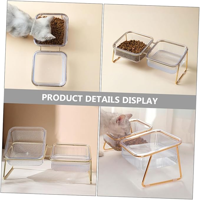 OUNONA Double Elevated Cat Bowl Set, Tilted Raised Iron Pet Feeder with Bowls, Neck Protection Design for Cats and Puppies, Easy-Clean Feeding and Watering Station