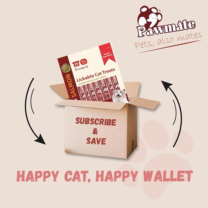 Pawmate Lickable Cat Treats, Chicken & Salmon Cat Squeeze Treats, High Moisture Grain Free Cat Snacks & Food Toppers for Kittens and Adult Cats, 20 Tubes x 15g