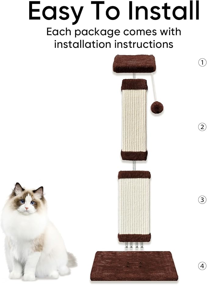 32 Tall Cat Scratching Post for Large Cats, Cat Scratcher for Indoor Cats Adults, Sturdy Sisal Scratch Post to Protect Furniture, Brown