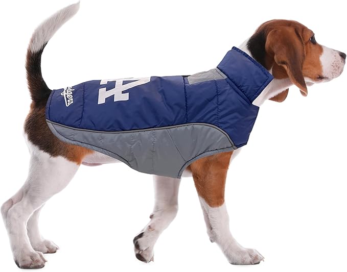 MLB Los Angeles Dodgers Puffer Vest for Dogs & Cats, Size Large. Warm, Cozy, & Waterproof Dog Coat, for Small & Large Dogs/Cats. Best MLB Licensed PET Warming Sports Jacket
