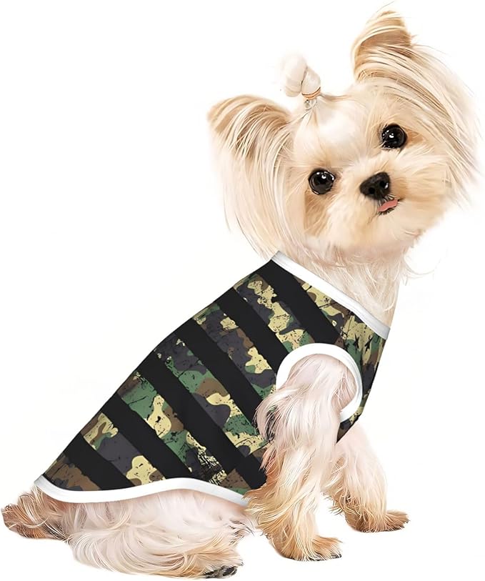 Camo American Flag Camouflage US Flag Dog Shirts Sleeveless Puppy Cotton T-Shirts Breathable Dog Clothes Pet Apparel Tank Top Pullover Doggy Cozy Canine Wear for Small Dogs Cats Grey Medium