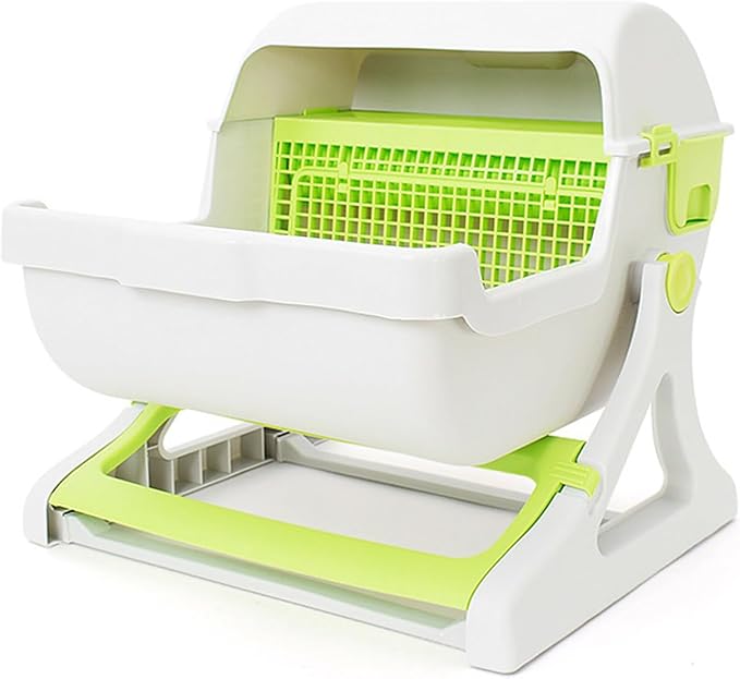 Self Cleaning Cat Litter Box Enclosure Semi Automatic, PP Plastic Easy Assembly Tipping Bucket Style Large Kitty Litter Box for Indoor Cats