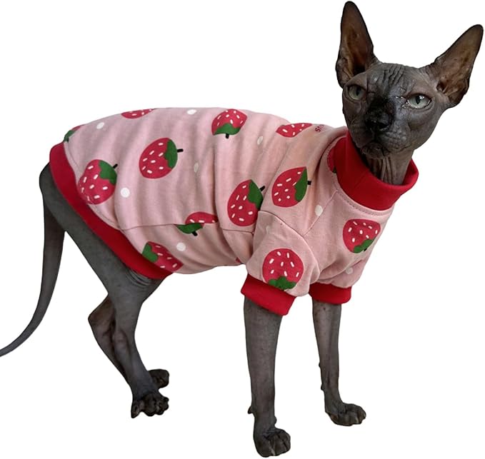 Sphynx Cat Clothes Vest Hairless Cat T-Shirts Pet Kitten Clothes Kitten Shirts Vest Cats & Small Dogs Apparel (Strawberry, Small)