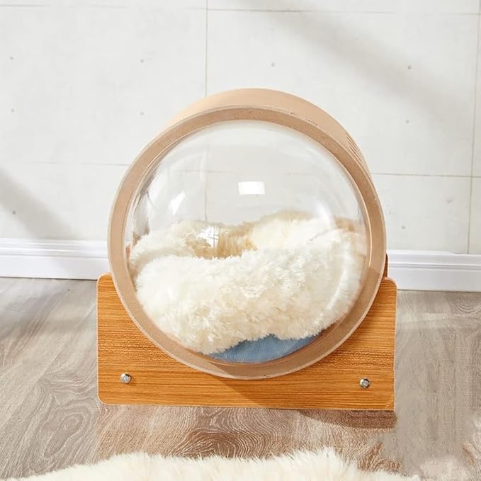 Space Capsule Cat House: Bed with Scratching Post & Removable Cushion - Cats Nest & Kennel Wooden Furniture - Large & Small Cats Indoor