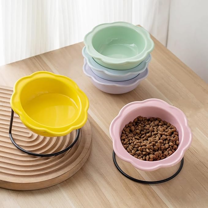 Elevated Ceramic Cats Dish Feeder Bowl with Iron Stand for Kittens Dog Health Eating Home Decors Feeding Watering Supply