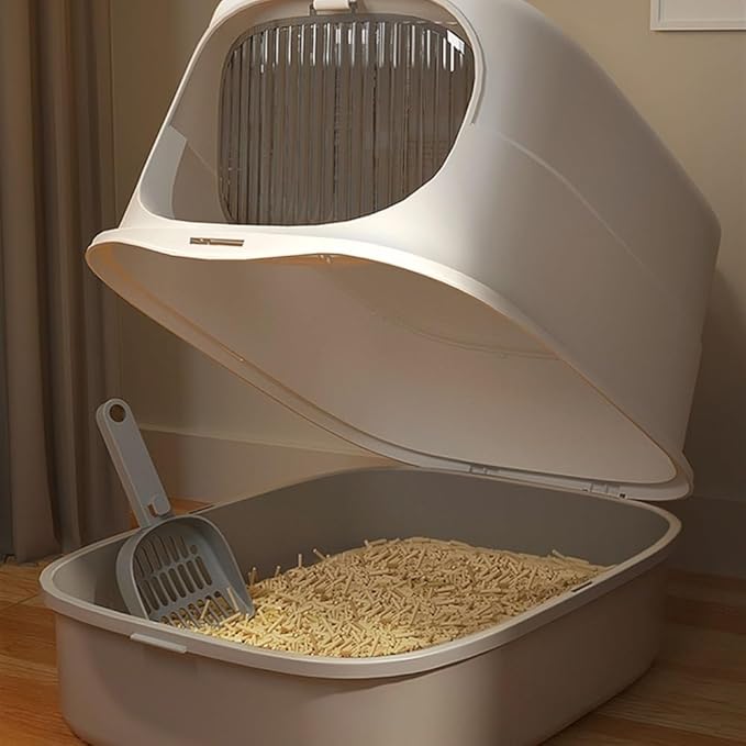 Pet Supplies, Large Plastic Cat Litter Box with Lid & Scoop,High Sides for Big Cats(Green)