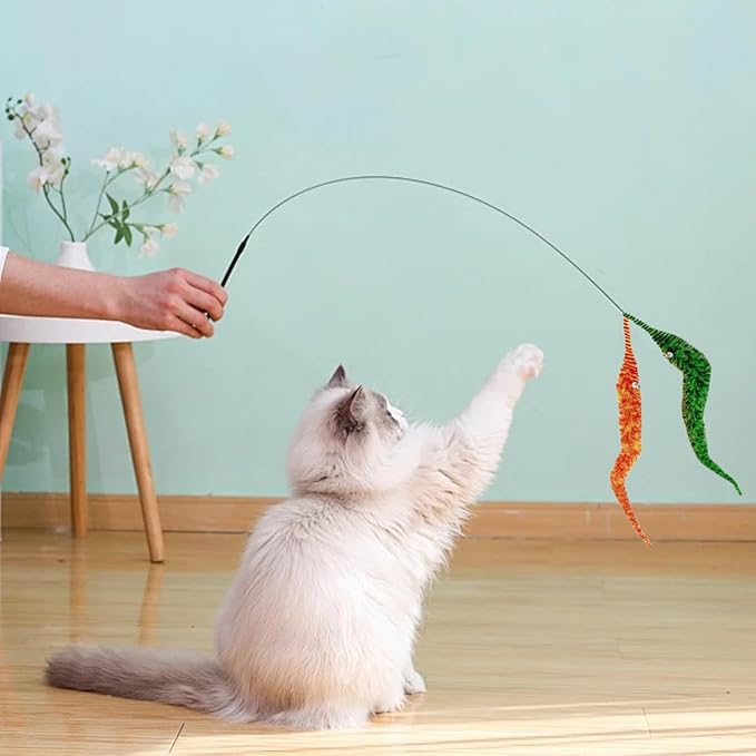 KuuGuu 24 PCS Cat Worm Toy Zebra Print Feather Worm Teaser Refills Attachment Cute Cat Wand Replacement Interactive Wand Accessories for Fishing Pole Toy Teaser for Indoor Cats Kitten